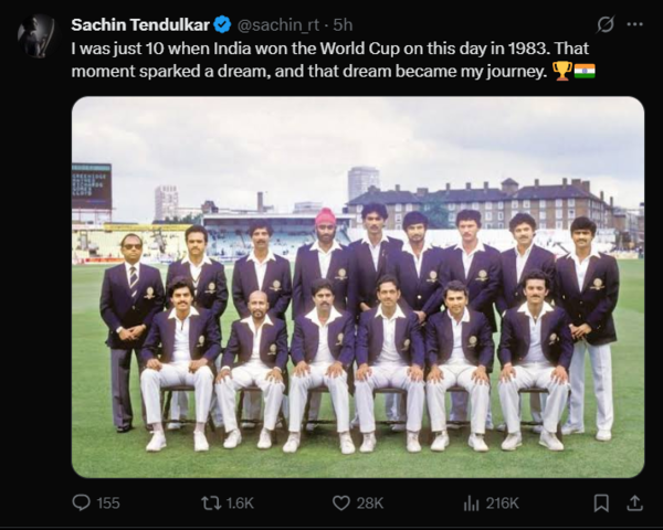 Sachin Tendulkar's heartfelt post