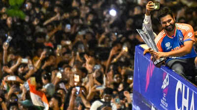 Rohit Sharma celebrates India's World Cup win