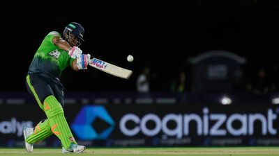 Shimron Hetmyer celebrates his match-winning innings for Seattle Orcas.