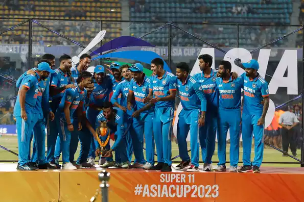 India celebrating their Asia Cup victory in 2023
