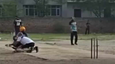 Cricketer collapses after hitting a six