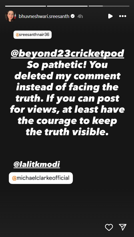 ​Sreesanth's wife on Instagram ​(Screengrab)